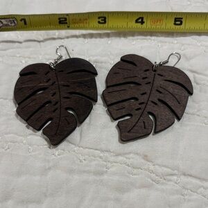Laser-cut Walnut Wood Monstera Leaf Earrings